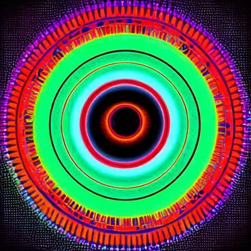 Image similar to cyberpunk neon colored blackhole mandala eye art