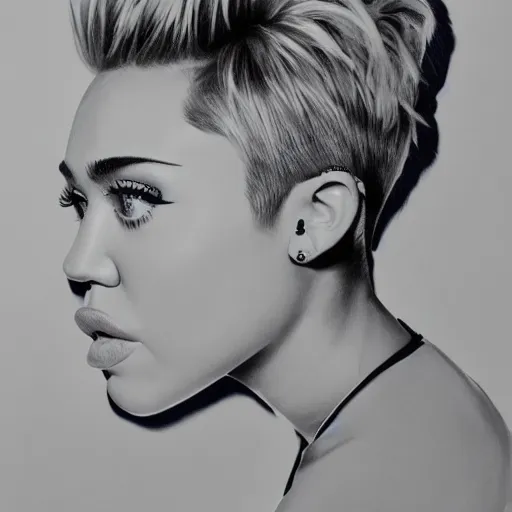 Prompt: miley cyrus, head and shoulders portrait, extremely detailed masterpiece, one single continues line.