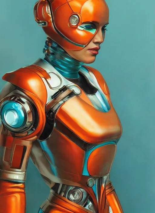 Prompt: ( ( symmetry ) ) closeup portrait of a chrome stunning cyborg girl, racer jumpsuit with shoulder pads, strong cinematic light, teal orange, viscous volumetric smoke, mist, by gerald brom, by mikhail vrubel, by peter elson, muted colors, extreme detail, trending on artstation, 8 k