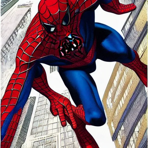 Image similar to spider - man is transforming into a werewolf, style of alex ross