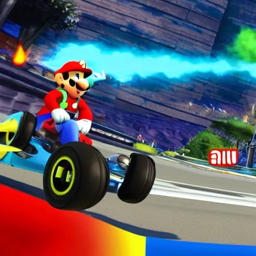 Image similar to Gameplay screenshot of Vin Diesel in Mario Kart, Nintendo, 4k