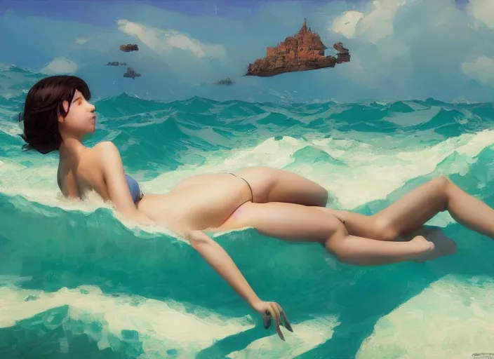 Image similar to gorgeous inspiring girl swimming through rough sea of kittens Mandelbrot fractal by Craig Mullins, ilya kuvshinov, krenz cushart, artgerm trending on artstation by Edward Hopper and Dan Mumford and WLOP and Rutkovsky, Unreal Engine 5, Lumen, Nanite, low poly