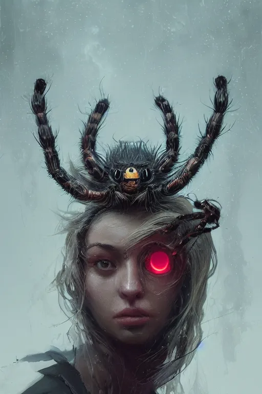 Image similar to A fancy portrait of a women spider by Greg Rutkowski, beeple, Sung Choi, Mitchell Mohrhauser, Maciej Kuciara, Johnson Ting, Maxim Verehin, Peter Konig, Bloodborne, 8k photorealistic, cinematic lighting, HD, high details, dramatic, dark atmosphere, trending on artstation