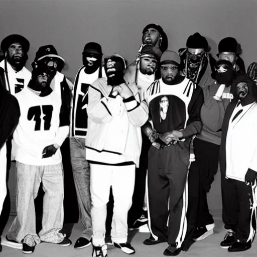 Image similar to old school rappers pose for a group photo