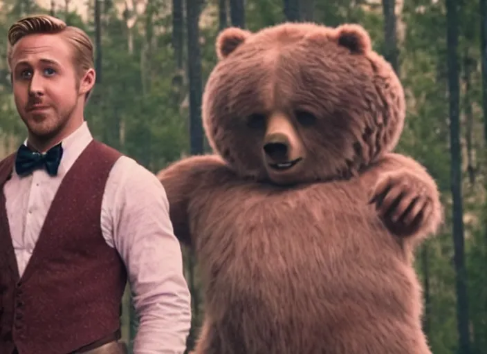 Image similar to film still of Ryan Gosling in the new Country Bear Jamboree movie, 8k