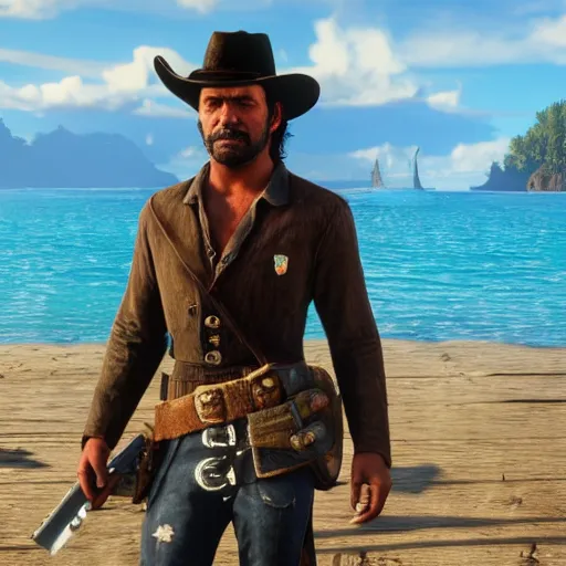 Image similar to Dutch van der Linde from Red Dead Redemption 2 in Tahiti