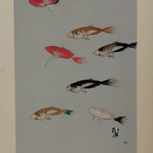 Prompt: lotus and fish, in style of qi baishi