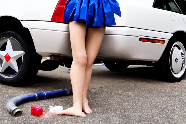 Image similar to sailor moon under your car stealing a catalytic converter