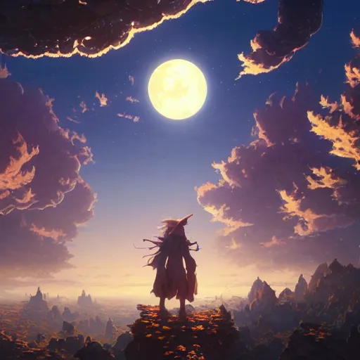 Image similar to highly detailed painting of the moon, unreal engine, fantasy art by greg rutkowski, loish, rhads, ferdinand knab, makoto shinkai and lois van baarle, ilya kuvshinov, rossdraws, tom bagshaw, alphonse mucha, global illumination, radiant light, detailed and intricate environment