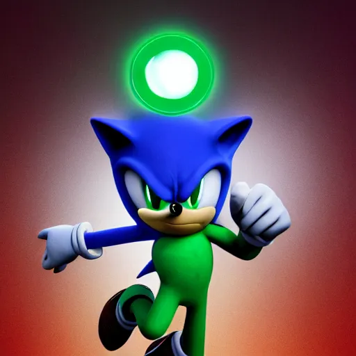 Image similar to a 3 d render of sonic as a green lantern, being epic