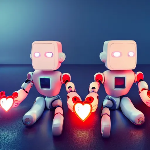 Image similar to robots dancing playing with hearts