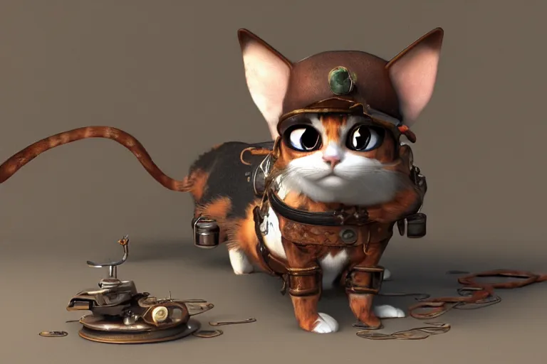 Image similar to A cute Steampunk calico cat, octane render, HD, trending on artStation, artstationHD, artstationHQ, 4k, 8K