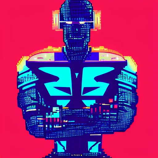 Image similar to cyborg half human, synthwave art