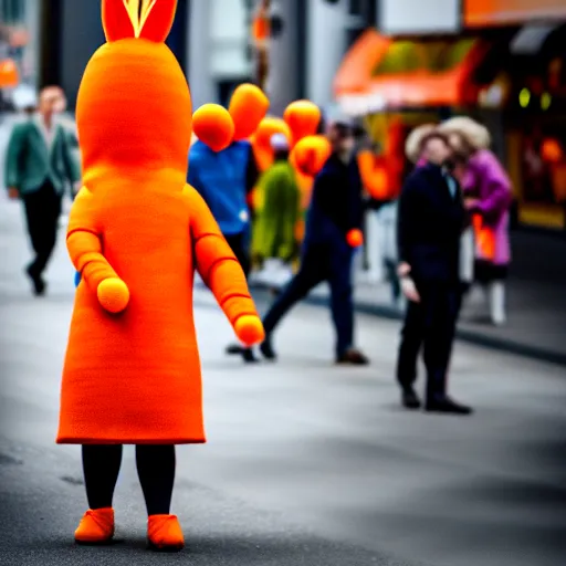 Prompt: film still a walking carrot, leica sl 2 5 0 mm, vivid color, high quality, high textured, real life