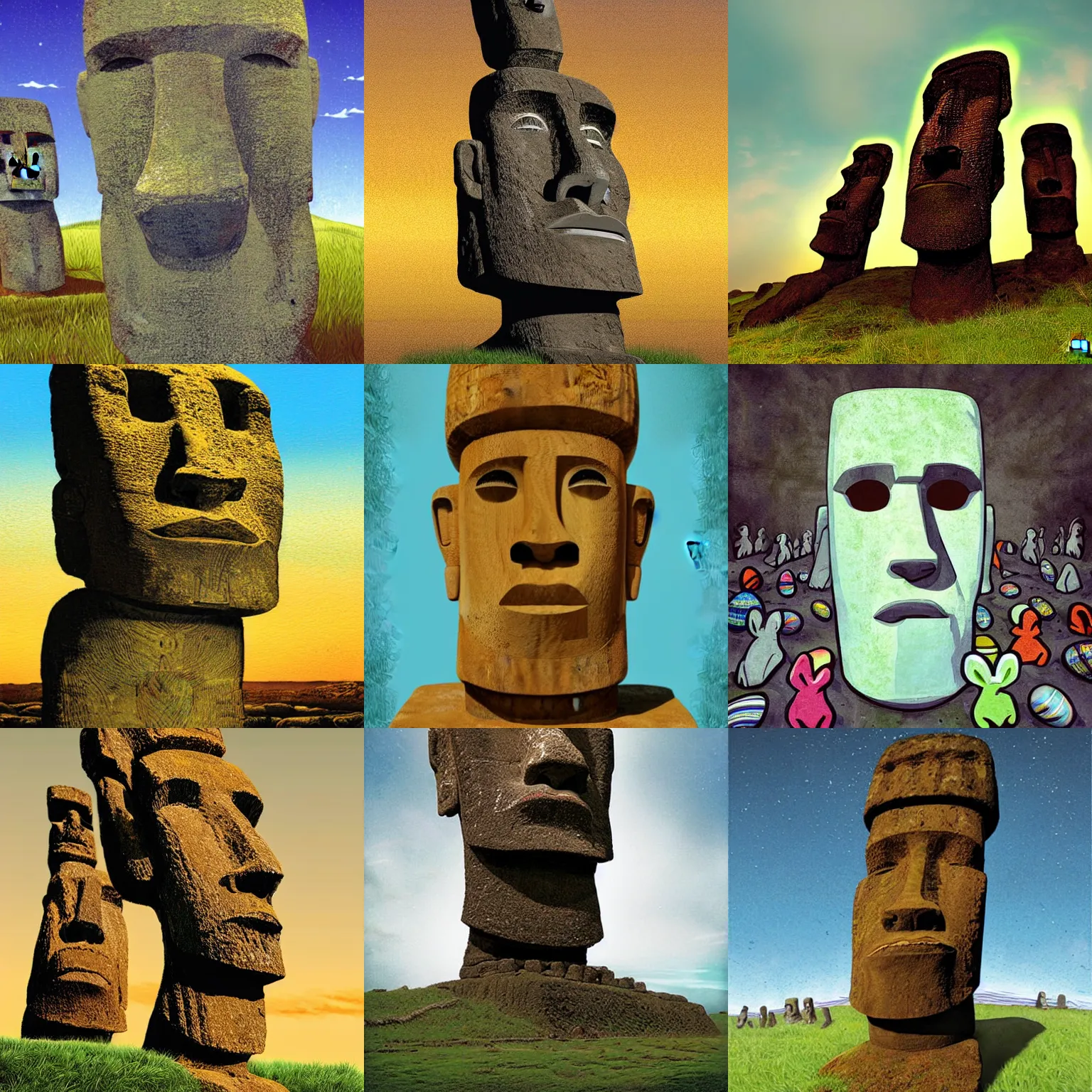 Prompt: hydrocephalus easter island statue illustration by Chris Mars