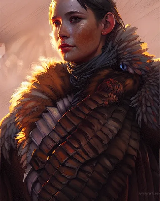 Image similar to chicken in the nights watch | | realistic shaded, fine details, realistic shaded lighting painting by greg rutkowski, diego gisbert llorens, magali villeneuve, artgerm, jeremy lipkin, michael garmash, rob rey