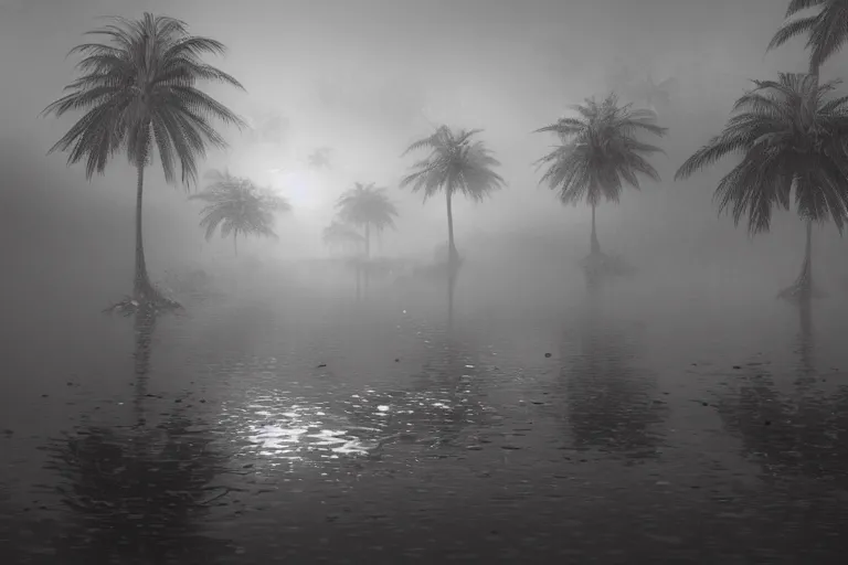 Image similar to ultra realist soft painting of the world of Horacio Quiroga, very intricate details, ultra dense fog, golden ratio, volumetric black and white lighting, reflections, refractions, symmetry accurate anatomy features, unreal render