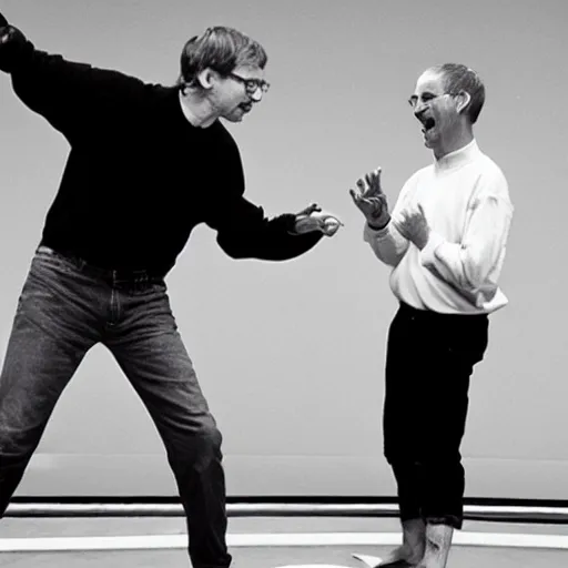 Image similar to steve jobs fighting bill gates, ultimate fighting championship