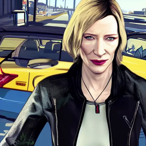 Image similar to cate blanchett as grand theft auto V character , gaming, detailed, 4k