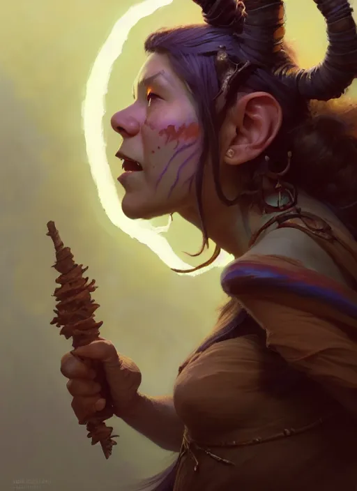 Image similar to side portrait, female troll shaman, gloomhaven, organic painting, hard edges, luminescent, octane render, by greg manchess, huang guangjian, gil elvgren, sachin teng, greg rutkowski, jesper ejsing, rhads, ilya kuvshinov, cushart krenz