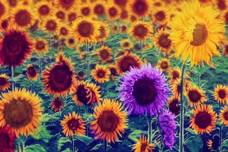 Image similar to fogged waterhill sunflowerfield watercolored sketches artstation album cover, 70's film photography gradient glow 8k