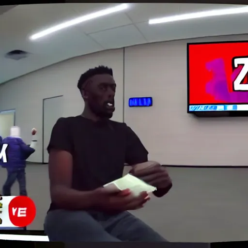Image similar to CCTV footage of MKBHD robbing a bank, recording tv static
