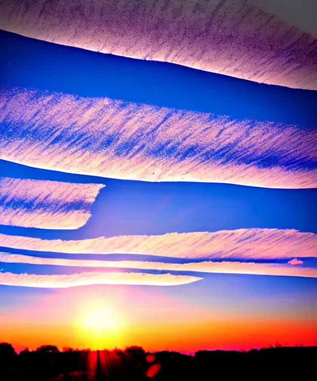 Image similar to thin cloud streaks in cursive on clear blue sky sunset