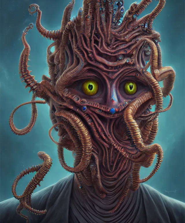 Image similar to a portrait painting, polycount, surrealism, surrealist, lovecraftian, cosmic horror, high detail