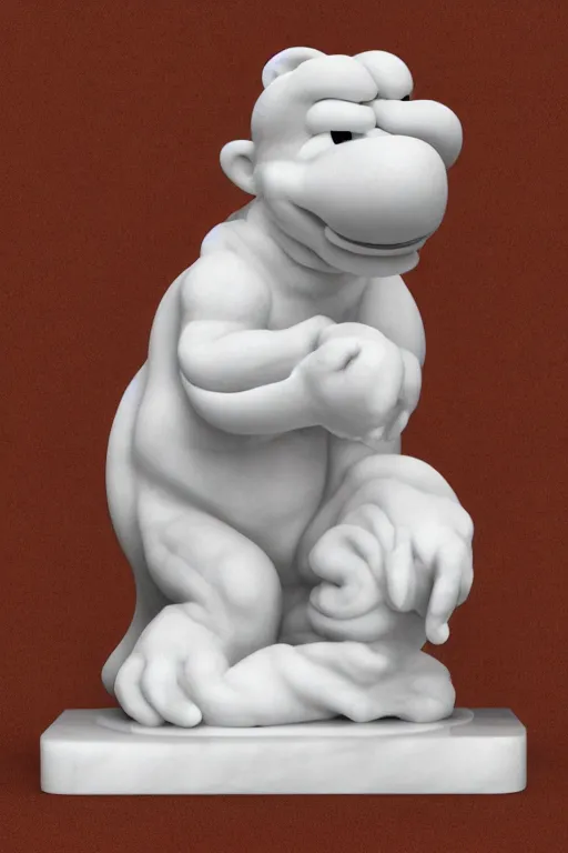 Image similar to white marble sculpture of yoshi, realistic, dslr photograph
