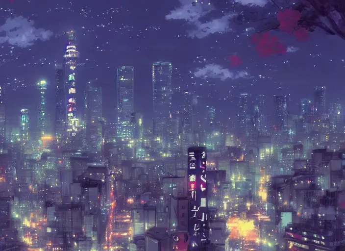 Image similar to beautiful anime landscape of tokyo at night by makoto shinkai