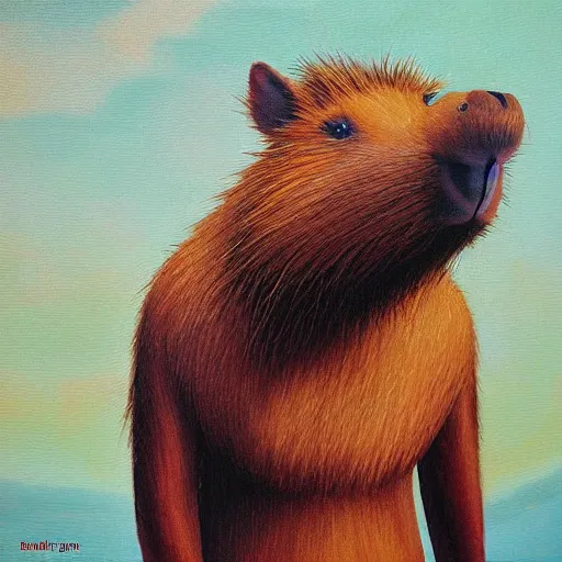 Image similar to robot capybara, painting, detailed