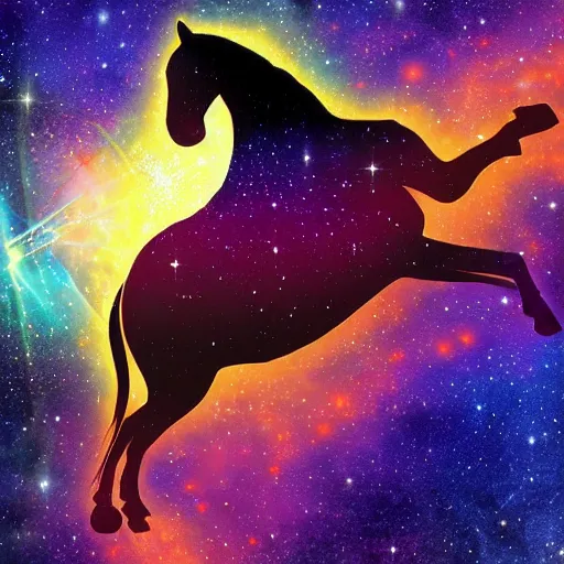 Prompt: a sandwich riding a horse in a explosion of a nebula, digital art