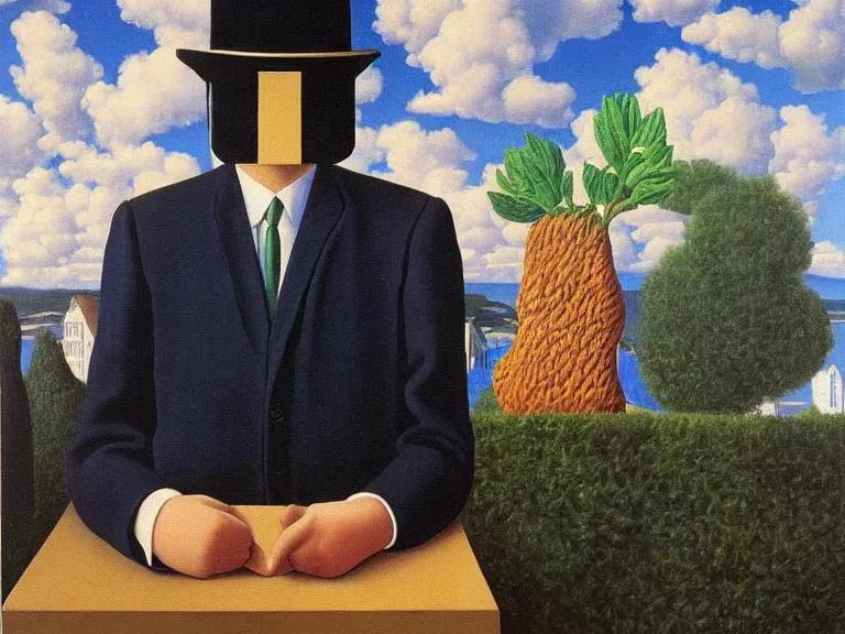 Prompt: a painting by rene magritte, high detail, high resolution