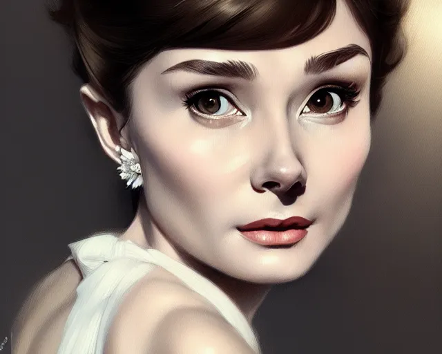 Image similar to photography of audrey hepburn, deep focus,, intricate, elegant, highly detailed, digital painting, artstation, concept art, matte, sharp focus, illustration, art by artgerm and greg rutkowski and alphonse mucha