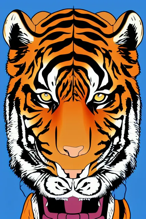 Image similar to A portrait of a tiger as evil warlord general, sticker, Anthropomorphized, portrait, highly detailed, colorful, illustration, smooth and clean vector curves, no jagged lines, vector art, smooth