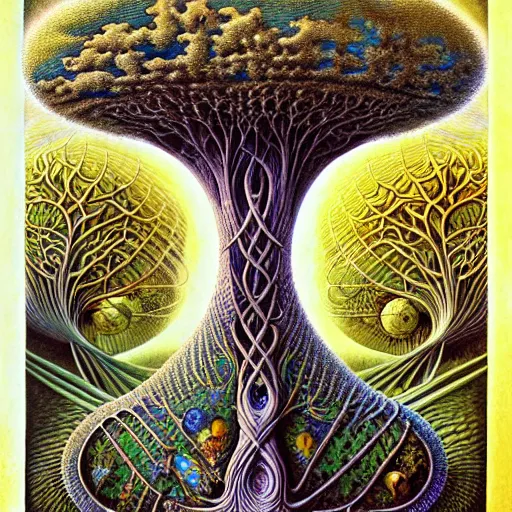 Image similar to tree of life by roger dean and andrew ferez, art forms of nature by ernst haeckel, divine chaos engine, symbolist, visionary, art nouveau, botanical fractal structures, organic, detailed, realistic, surreality