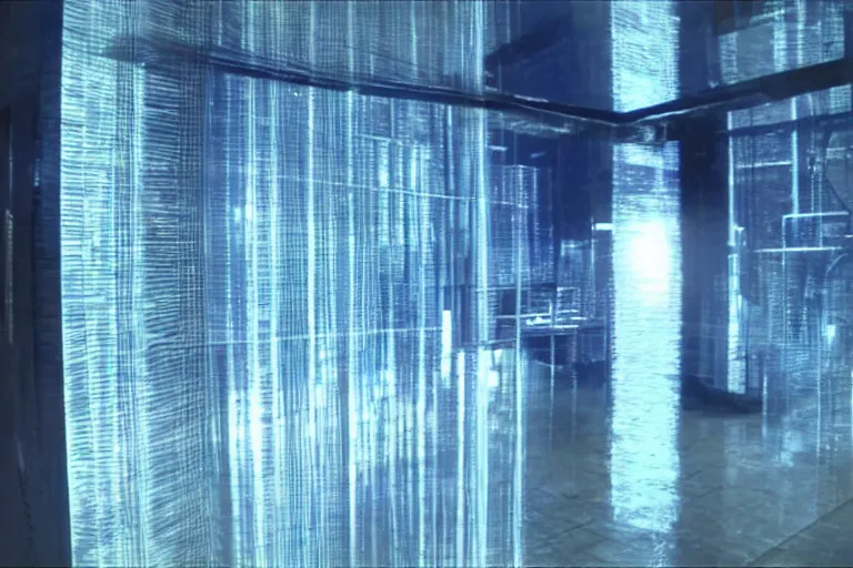 Image similar to translucent aqua casing electronic environment, ps 3 screenshot, still from a kiyoshi kurosawa movie