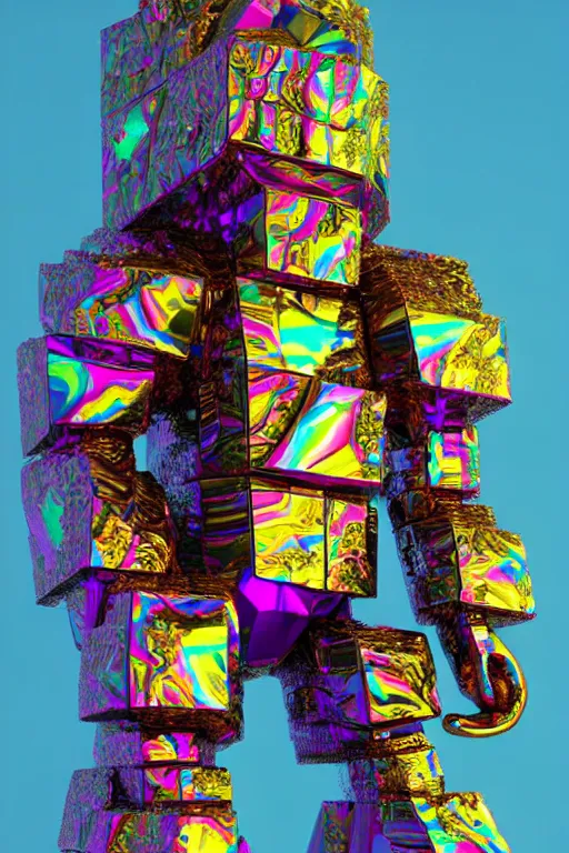 Prompt: concept art of fractal colorful bismuth! metal giant golem : : shiny rainbow bismuth! fractalization : : extremely high details, masterpiece, photorealistic, hyperrealism, vray, octane render, volumetric lighting, depth of field, bokeh, artstation, cgsociety by elyse graham, johannen voss, greg broadmore