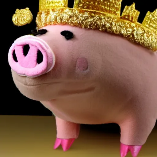 Image similar to pig wearing a gold crown depicted as a muppet holding box 8k