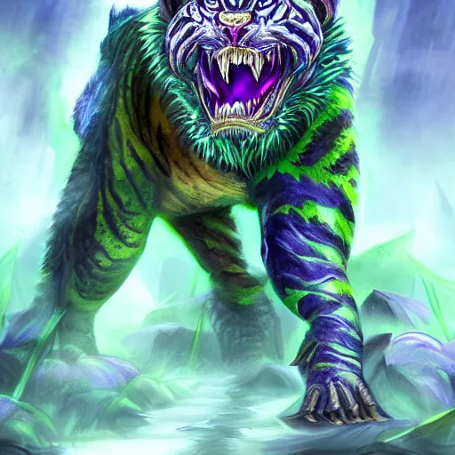 violet fantasy crocodile tiger hybrid, fantasy game | Stable Diffusion