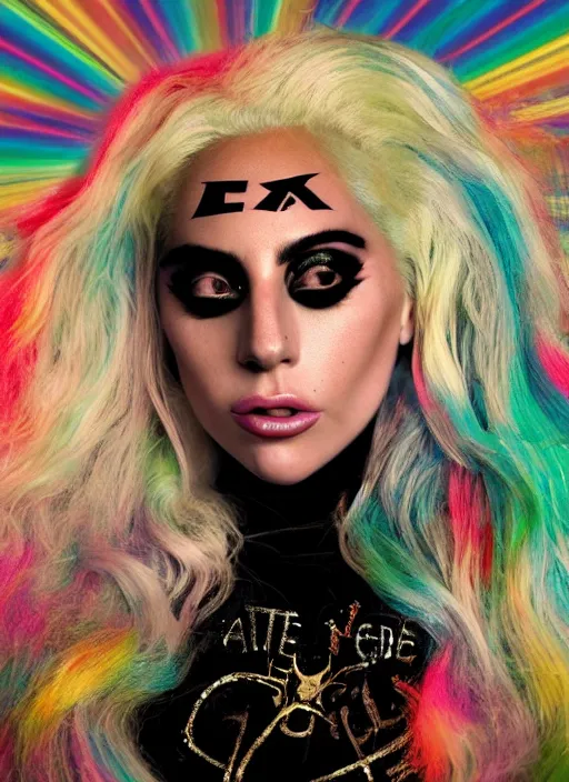 Image similar to lady gaga with long white hair holding a peace sign, an album cover by Hedi Xandt, featured on deviantart, holography, smokey background, matte background, seapunk High resolution. Highly detailed. Dramatic. 8k.4k.