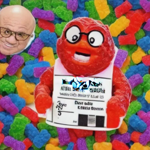 Image similar to photo of Sour Patch Kids Danny Devito as a Sour Patch Kids gummy