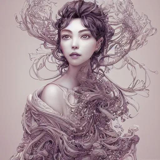 Image similar to the portrait of a sensual lemon that resembles an absurdly beautiful, graceful, elegant woman, an ultrafine hyperdetailed illustration by kim jung gi, irakli nadar, intricate linework, bright colors, octopath traveler, final fantasy, unreal engine 5 highly rendered, global illumination, radiant light, detailed and intricate environment