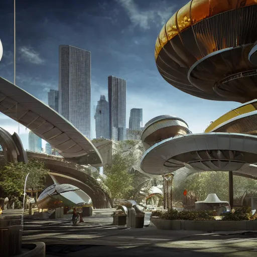 Image similar to octane render, industrial light and magic and weta digit, sharp professional photo inside a high - end luxurious solarpunk beautiful utopian futuristic chicago worlds fair, ultradetailed, photorealistic