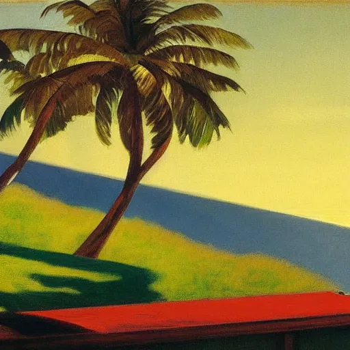 Prompt: painting of Hawaii, 1982, by Edward Hopper