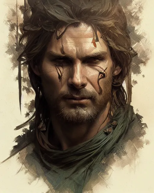 Image similar to god of the forest, rugged, male, detailed face, muscular, intricate, highly detailed, digital painting, artstation, concept art, sharp focus, illustration, art by greg rutkowski and alphonse mucha