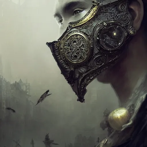 Prompt: Very very very very highly detailed epic photo of face with venetian mask, intricate, dystopian, sci-fi, extremely detailed, digital painting, artstation, concept art, smooth, sharp focus, illustration, intimidating lighting, incredible art by Greg Rutkowski and Jakub Rozalski and Artgerm and Anton Pieck