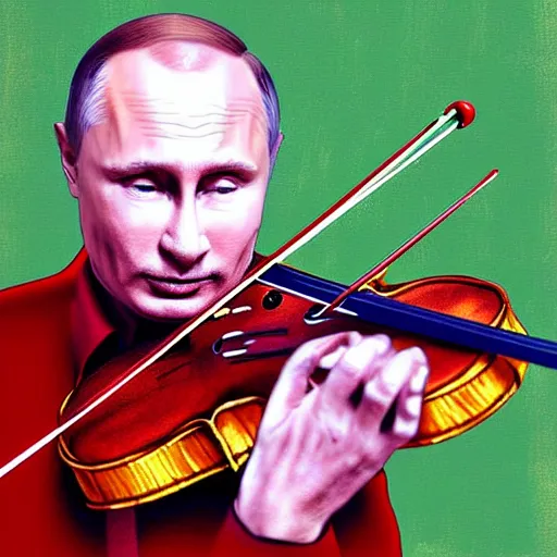 Image similar to putin playing violin, digital art