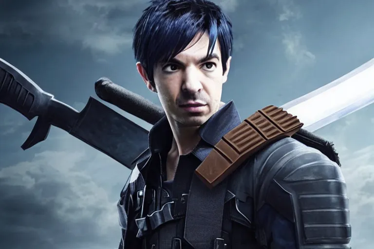 Image similar to live action film still of nathan fielder playing cloud strife in the new sci - fi movie