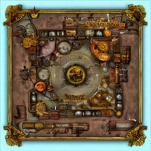 Prompt: roleplaying game table top map a steampunk town, perfect textures, 8k, high details, neat